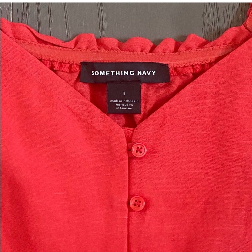 Something Navy Button Through Fitted Top size L - image 4